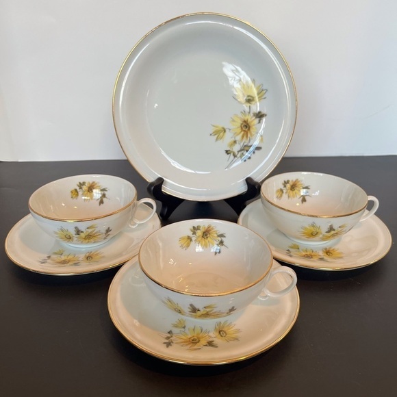 Limoges Three Teacups and Saucers, One Plate - Picture 14 of 14